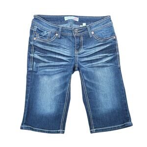 Vintage Y2K Paris Blues Low Rise Bermuda Jean Shorts Whisker Wash 3